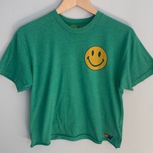 Aviator Nation Smiley Face Bright Green Tee Shirt Size Medium